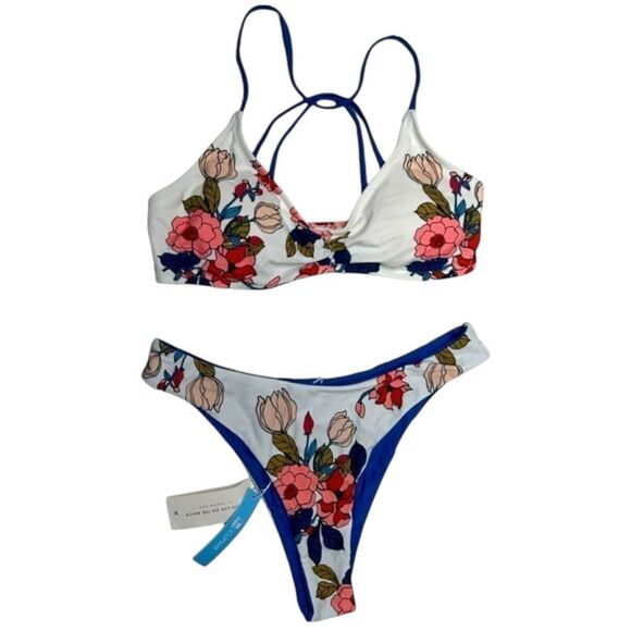 Cupshe Other - NWT Cupshe White Floral Triangle Top Bikini Pink Flowers Swimsuit Bathing Suit